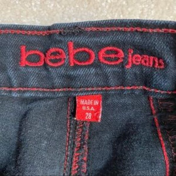 Bebe women’s black denim jeans snap detailing size 28 - Picture 6 of 12